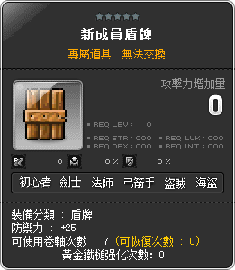 新成員盾牌裝備素質截圖